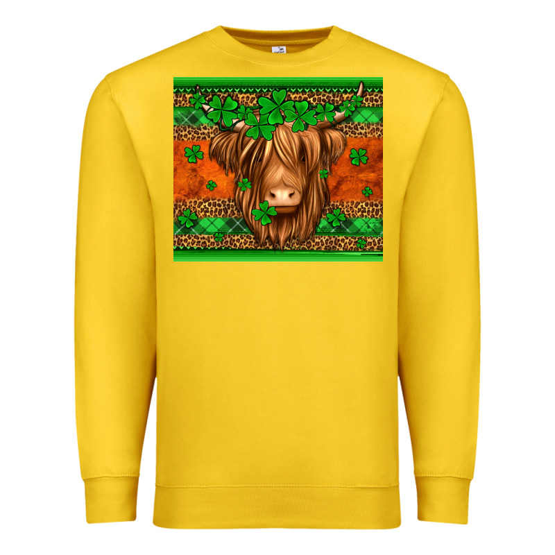 St Patricks Day Long Haired Cow Premium Sweatshirt by Jasminsmagicworld | Teevron
