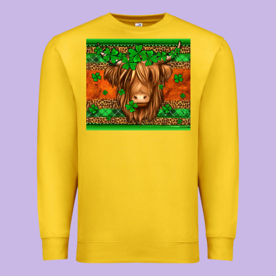 St Patricks Day Long Haired Cow Premium Sweatshirt Designed By Jasminsmagicworld