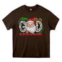 Chocolate Brown with god all things are possible santa Heavy Core Tee - CowhideDigitalArt