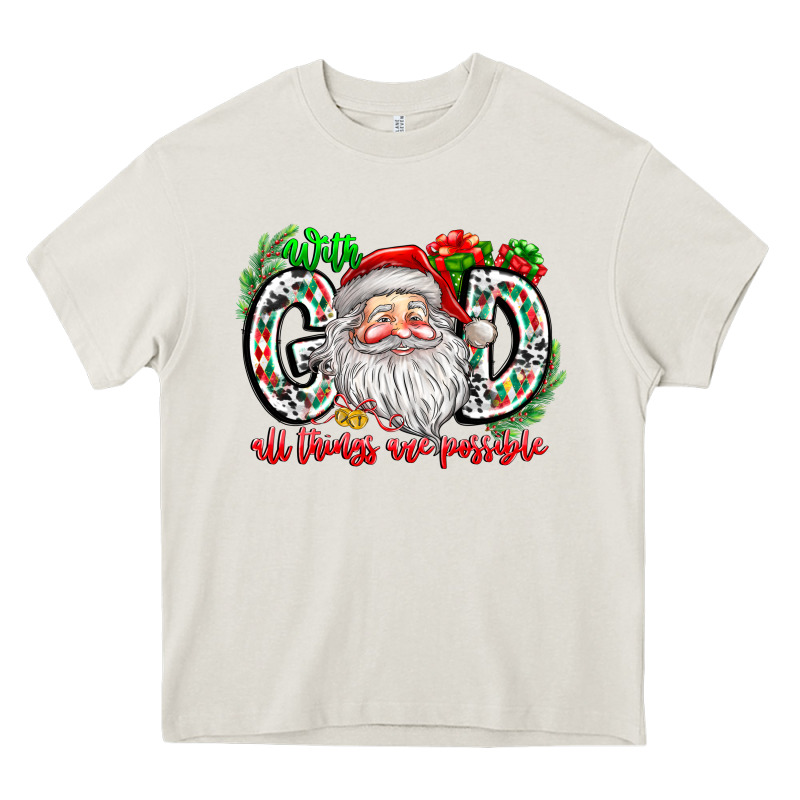 With God All Things Are Possible Santa Heavy Core Tee by CowhideDigitalArt | Teevron