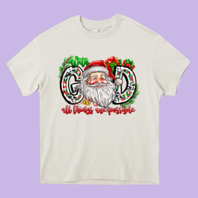 With God All Things Are Possible Santa Heavy Core Tee Designed By Cowhidedigitalart