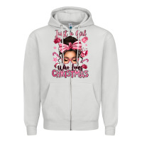 Dove Grey just a girl who loves pink christmas messy bun Zipper Hoodie - texasbilliewilder