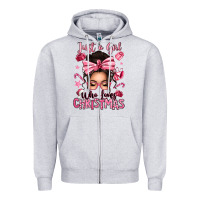 Heather Grey just a girl who loves pink christmas messy bun Zipper Hoodie - texasbilliewilder