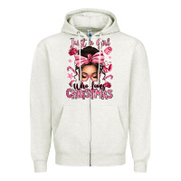 Oatmeal Heather just a girl who loves pink christmas messy bun Zipper Hoodie - texasbilliewilder