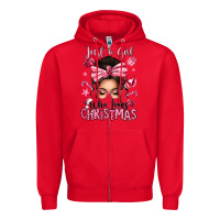 Red just a girl who loves pink christmas messy bun Zipper Hoodie - texasbilliewilder