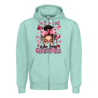 Seafoam just a girl who loves pink christmas messy bun Zipper Hoodie - texasbilliewilder