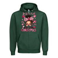 Sports Green just a girl who loves pink christmas messy bun Zipper Hoodie - texasbilliewilder