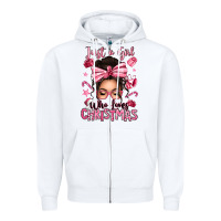 White just a girl who loves pink christmas messy bun Zipper Hoodie - texasbilliewilder