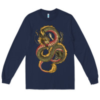 Navy green and yellow dragon Long Sleeve Tee - RanaPortraitStore