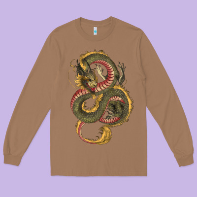 Long Sleeve Tee green and yellow dragon