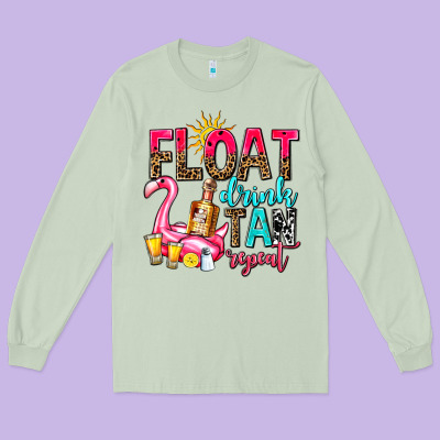 Float Drink Tan Repeat Long Sleeve Tee Designed By Adodesignshop