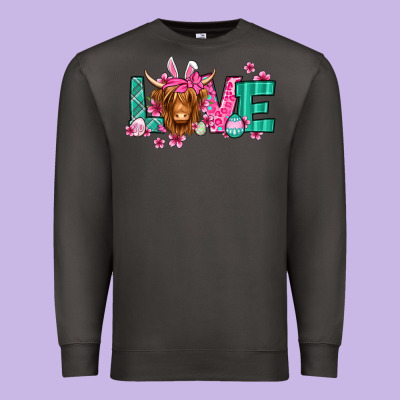 Love Easter Floral Longhaired Cow Premium Sweatshirt Designed By Jasminsmagicworld