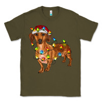 Army Green dachshund with christmas lights Classic Tee - RanaPortraitStore