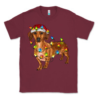 Burgundy dachshund with christmas lights Classic Tee - RanaPortraitStore