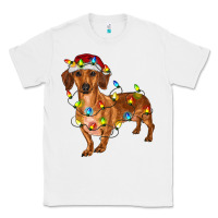 White dachshund with christmas lights Classic Tee - RanaPortraitStore