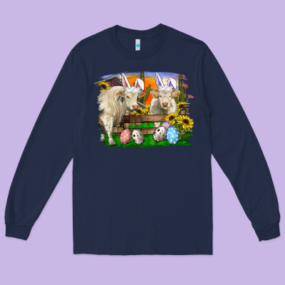 Long Sleeve Tee easter farm cows bunny ears and eggs