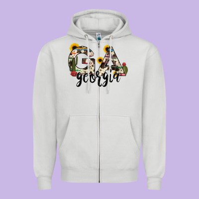 Georgia State Cowhide Serape Cactus Zipper Hoodie Designed By Ranaportraitstore