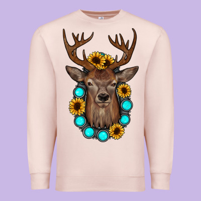 Deer Gemstone Sunflower Premium Sweatshirt Designed By Jahusdesignshop