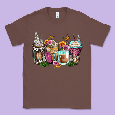 Floral Coffee Cups Classic Tee Designed By Zillion Design Studio