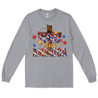 Heather Grey god bless america Long Sleeve Tee - texasbilliewilder