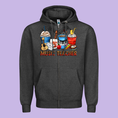 Music Teacher Coffee Cups Zipper Hoodie Designed By Zillion Design Studio