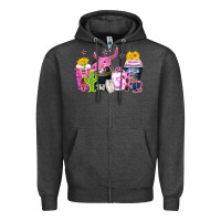 Charcoal Heather neon western coffee cups Zipper Hoodie - Zillion Design Studio