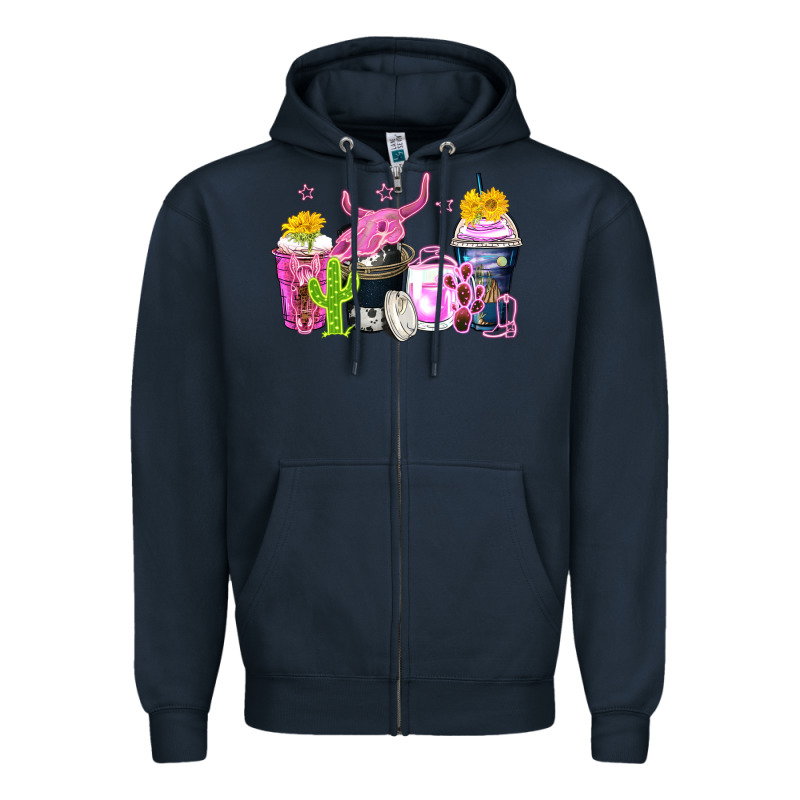 Neon Western Coffee Cups Zipper Hoodie by Zillion Design Studio | Teevron