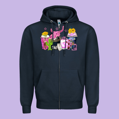Neon Western Coffee Cups Zipper Hoodie Designed By Zillion Design Studio