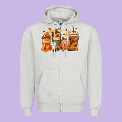 Pumpkin Spice Latte Coffee Cups Zipper Hoodie Designed By Zillion Design Studio