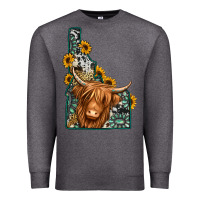 Charcoal Heather idaho map long haired cow Premium Sweatshirt - Jasminsmagicworld