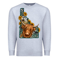 Heather Grey idaho map long haired cow Premium Sweatshirt - Jasminsmagicworld