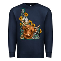 Navy idaho map long haired cow Premium Sweatshirt - Jasminsmagicworld