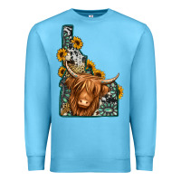 Ocean Blue idaho map long haired cow Premium Sweatshirt - Jasminsmagicworld