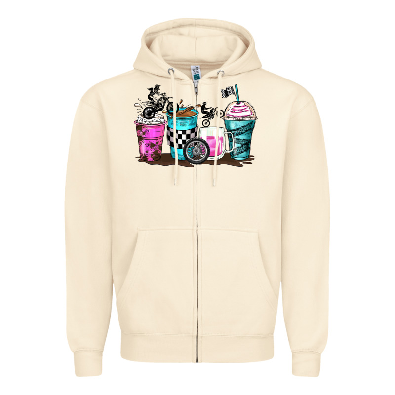 Motocross Coffee Cups Zipper Hoodie by Zillion Design Studio | Teevron