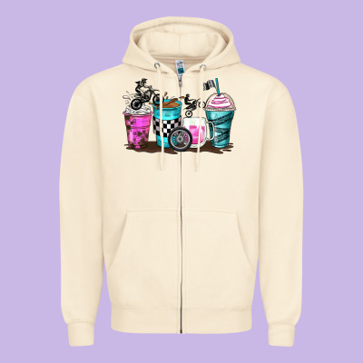 Motocross Coffee Cups Zipper Hoodie Designed By Zillion Design Studio