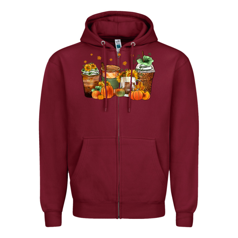 Fall Coffee Cups Zipper Hoodie by Zillion Design Studio | Teevron