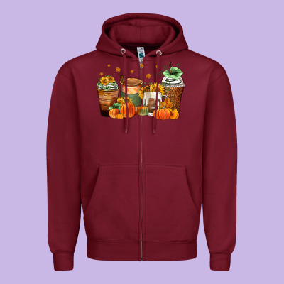 Fall Coffee Cups Zipper Hoodie Designed By Zillion Design Studio