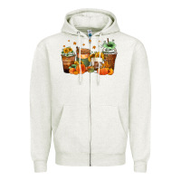 Oatmeal Heather fall coffee cups Zipper Hoodie - Zillion Design Studio