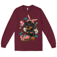 Burgundy easter dachshund Long Sleeve Tee - RanaPortraitStore