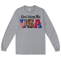 Heather Grey god bless the usa Long Sleeve Tee - texasbilliewilder