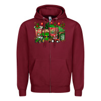 Burgundy christmas tractor coffee cups Zipper Hoodie - texasbilliewilder