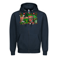 Navy christmas tractor coffee cups Zipper Hoodie - texasbilliewilder