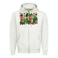 Oatmeal Heather christmas tractor coffee cups Zipper Hoodie - texasbilliewilder