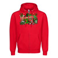 Red christmas tractor coffee cups Zipper Hoodie - texasbilliewilder