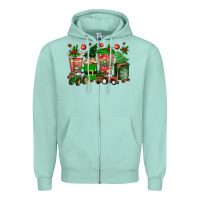 Seafoam christmas tractor coffee cups Zipper Hoodie - texasbilliewilder