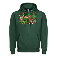 Sports Green christmas tractor coffee cups Zipper Hoodie - texasbilliewilder