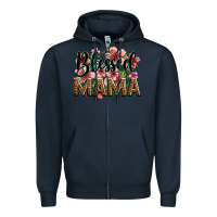 Navy flowers blessed mama Zipper Hoodie - Zillion Design Studio