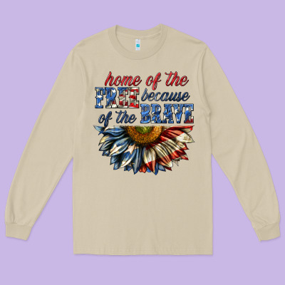 Long Sleeve Tee home of the free because of the brave sunflower bi