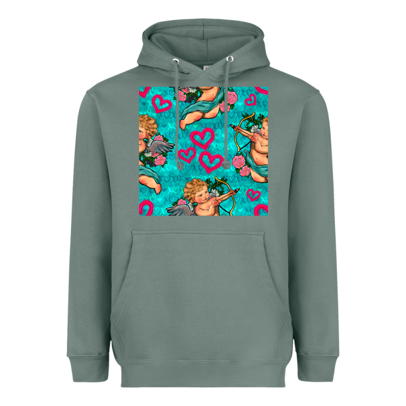 Valentines Day Cupid And Neon Heart Seamless Pattern Heavyweight Hoodie by BundleAndBundleShop | Teevron