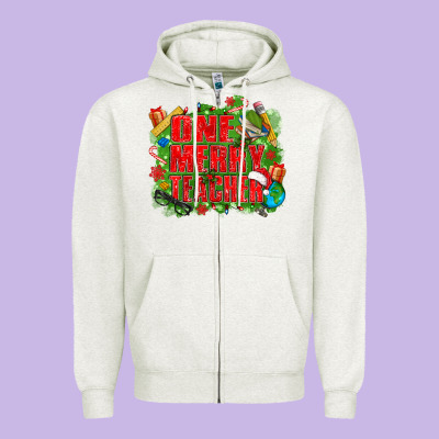 One Merry Teacher Zipper Hoodie Designed By Texasbilliewilder